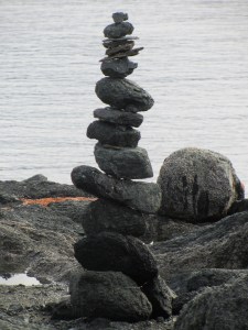 Tall inuksuk on east Qaummaarviit island